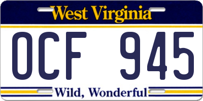 WV license plate OCF945
