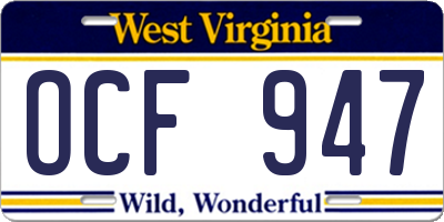 WV license plate OCF947