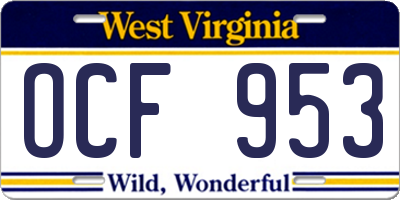 WV license plate OCF953