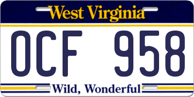 WV license plate OCF958