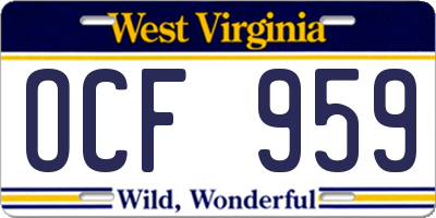 WV license plate OCF959