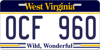 WV license plate OCF960