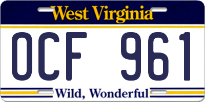 WV license plate OCF961