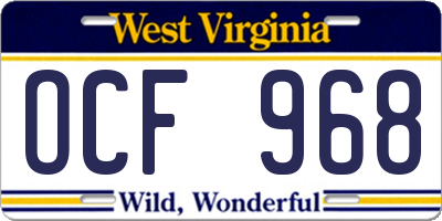 WV license plate OCF968
