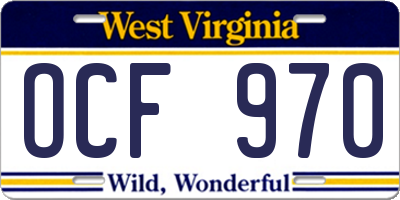 WV license plate OCF970