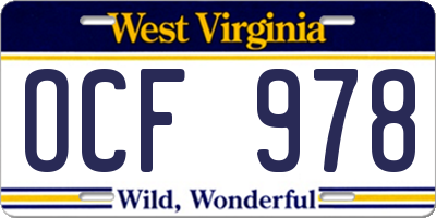 WV license plate OCF978