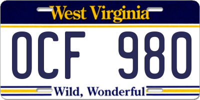 WV license plate OCF980