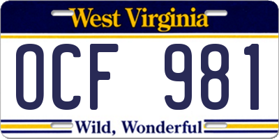 WV license plate OCF981