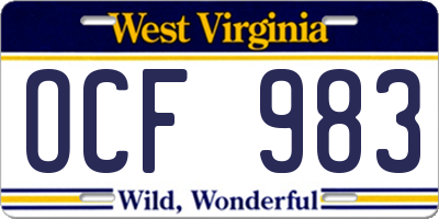 WV license plate OCF983