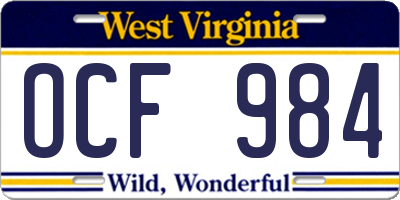 WV license plate OCF984