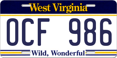 WV license plate OCF986