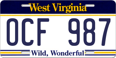 WV license plate OCF987