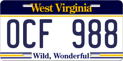 WV license plate OCF988