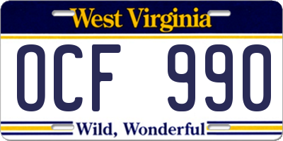 WV license plate OCF990