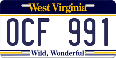 WV license plate OCF991