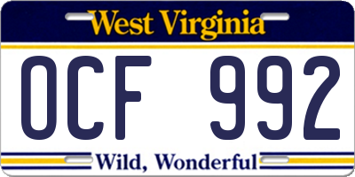 WV license plate OCF992