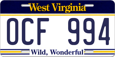 WV license plate OCF994