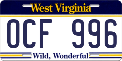 WV license plate OCF996
