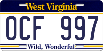 WV license plate OCF997