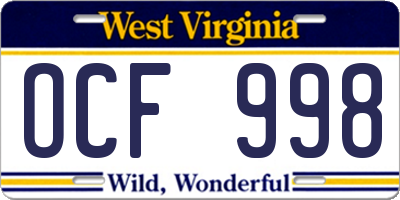 WV license plate OCF998