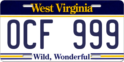 WV license plate OCF999
