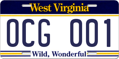 WV license plate OCG001