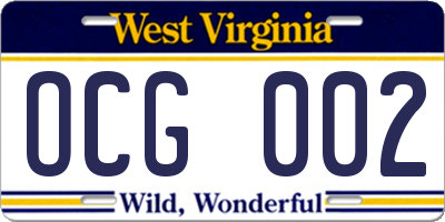 WV license plate OCG002