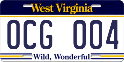 WV license plate OCG004