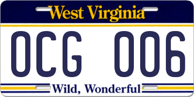 WV license plate OCG006