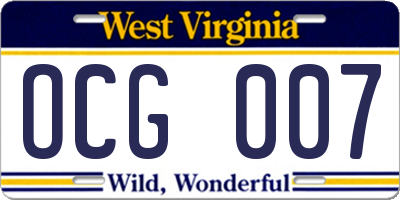 WV license plate OCG007