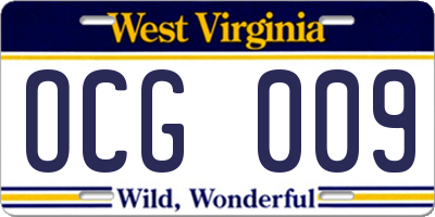 WV license plate OCG009