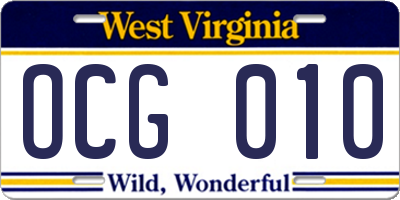 WV license plate OCG010
