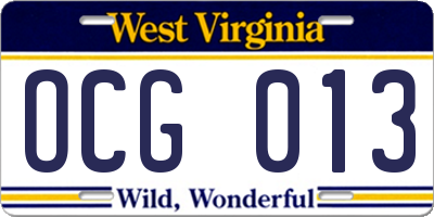 WV license plate OCG013