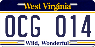 WV license plate OCG014