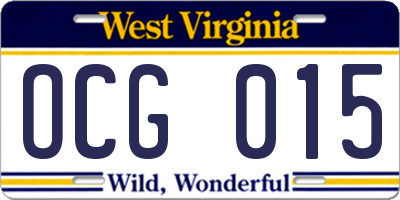 WV license plate OCG015