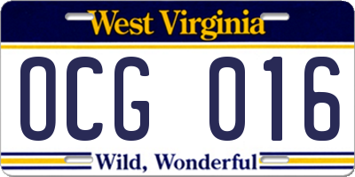 WV license plate OCG016