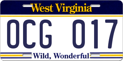 WV license plate OCG017