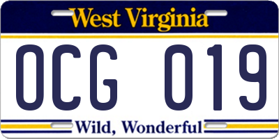WV license plate OCG019