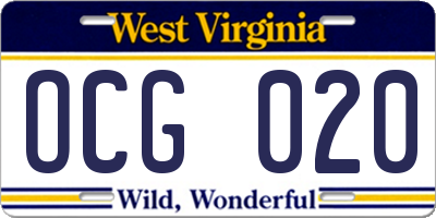 WV license plate OCG020