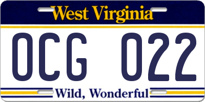 WV license plate OCG022