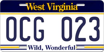 WV license plate OCG023