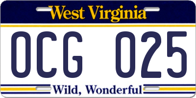 WV license plate OCG025
