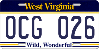 WV license plate OCG026