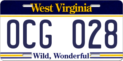 WV license plate OCG028