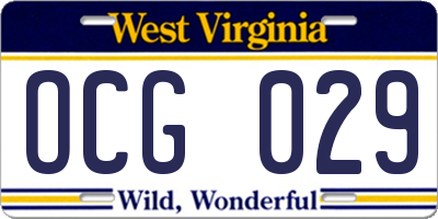 WV license plate OCG029