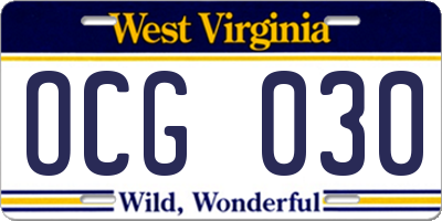 WV license plate OCG030