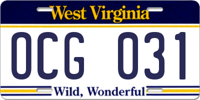 WV license plate OCG031