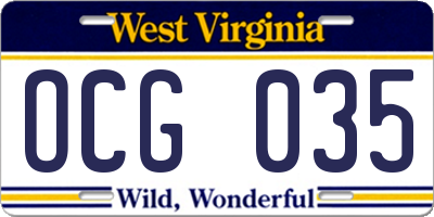 WV license plate OCG035