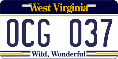 WV license plate OCG037