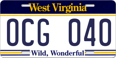 WV license plate OCG040